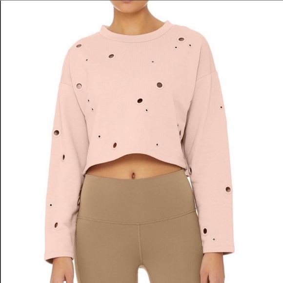 Alo Cadence Grommet Cropped Sweatshirt NWT Pink - Picture 2 of 4